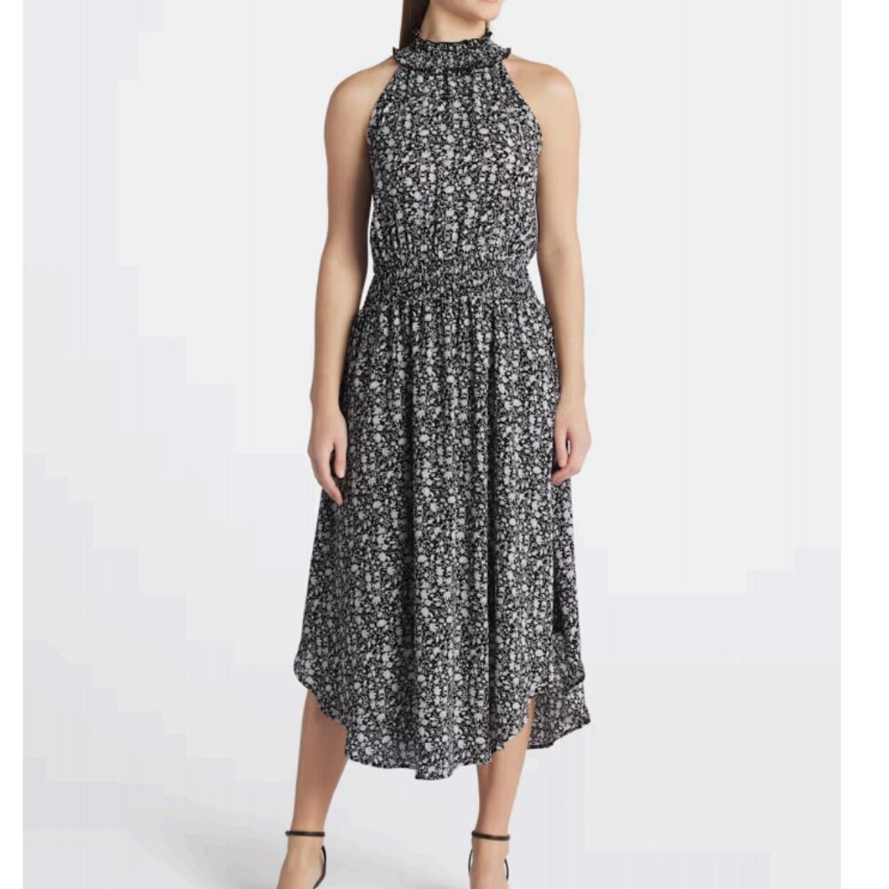 Halter Neck Black and White Floral Midi Dress - New with tags!